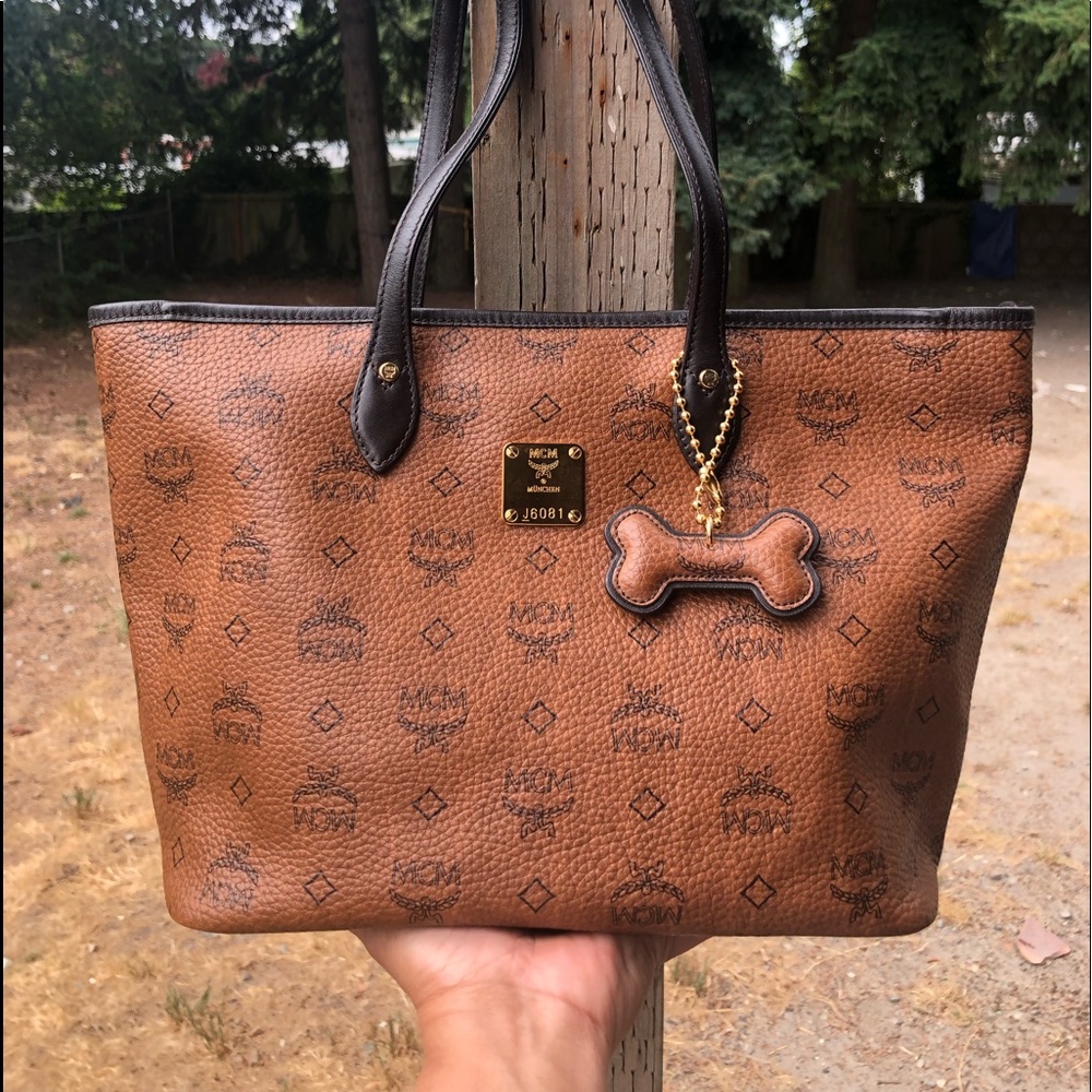 Authentic MCM Visetos Dog Bone Shoppers Tote Bag